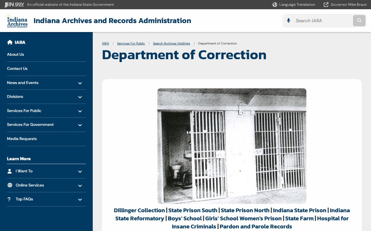 Indiana State Archives search for historic Henry County correction records