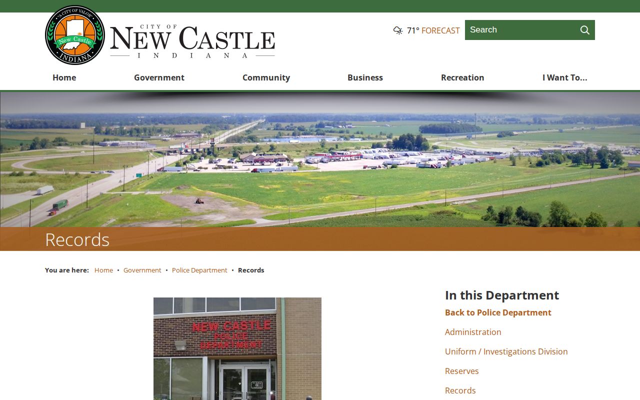 New Castle Police Department records office for arrest records